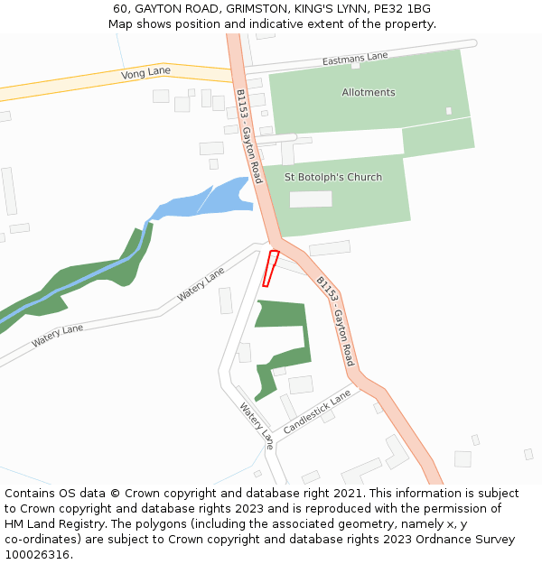 60, GAYTON ROAD, GRIMSTON, KING'S LYNN, PE32 1BG: Location map and indicative extent of plot