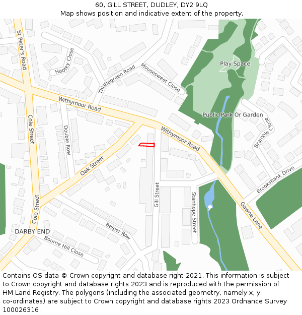60, GILL STREET, DUDLEY, DY2 9LQ: Location map and indicative extent of plot