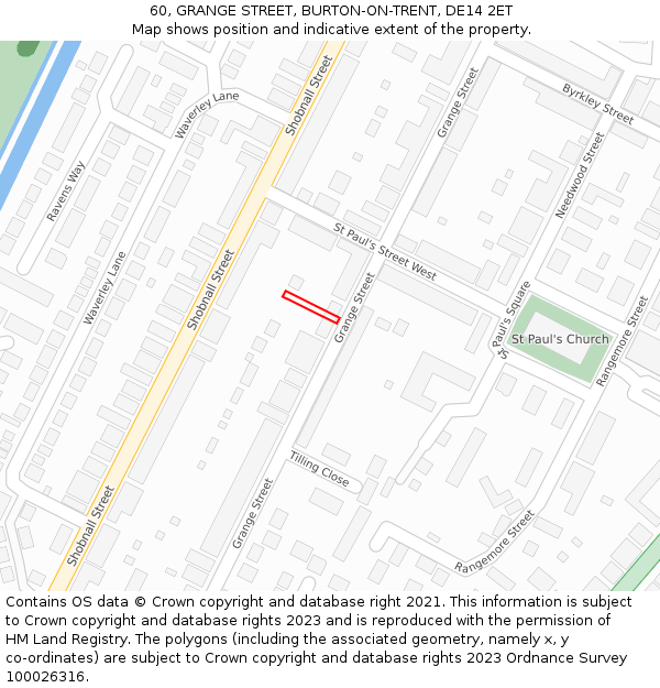 60, GRANGE STREET, BURTON-ON-TRENT, DE14 2ET: Location map and indicative extent of plot