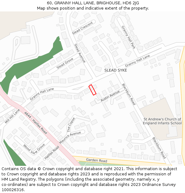 60, GRANNY HALL LANE, BRIGHOUSE, HD6 2JG: Location map and indicative extent of plot