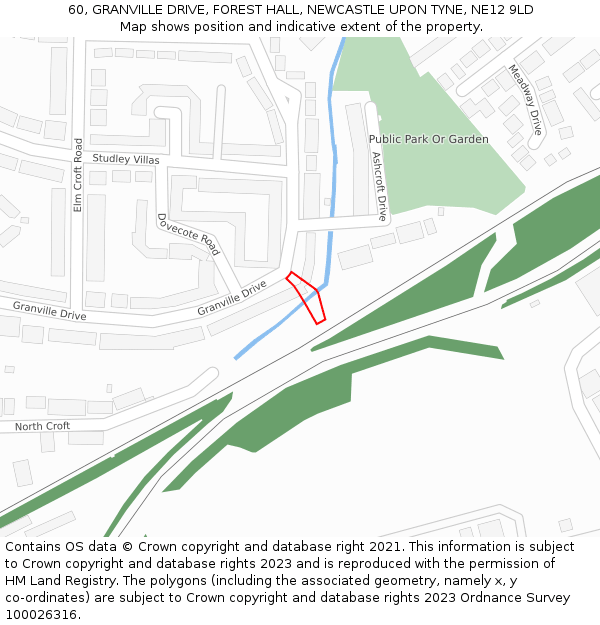 60, GRANVILLE DRIVE, FOREST HALL, NEWCASTLE UPON TYNE, NE12 9LD: Location map and indicative extent of plot