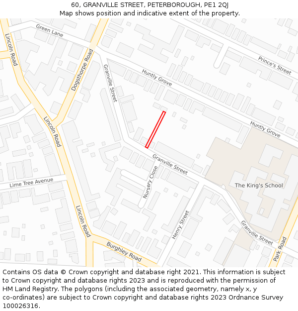 60, GRANVILLE STREET, PETERBOROUGH, PE1 2QJ: Location map and indicative extent of plot