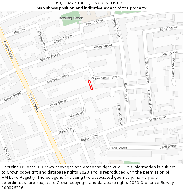 60, GRAY STREET, LINCOLN, LN1 3HL: Location map and indicative extent of plot