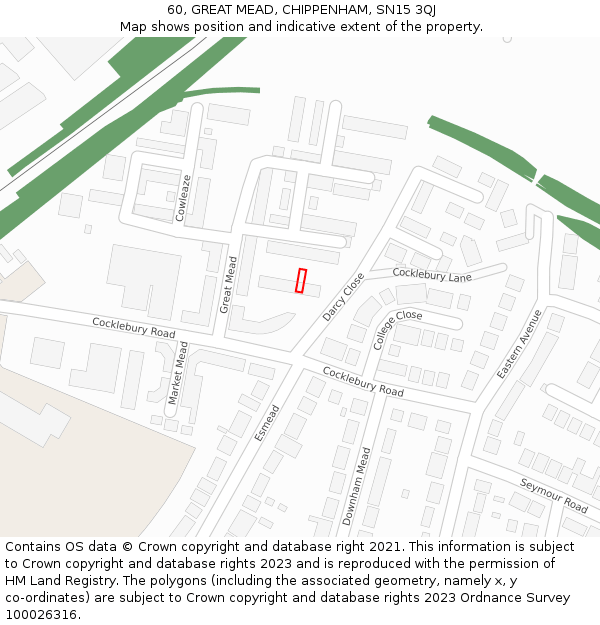 60, GREAT MEAD, CHIPPENHAM, SN15 3QJ: Location map and indicative extent of plot