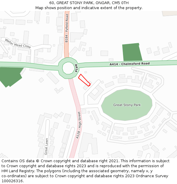 60, GREAT STONY PARK, ONGAR, CM5 0TH: Location map and indicative extent of plot