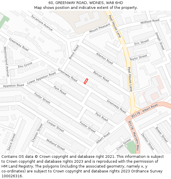 60, GREENWAY ROAD, WIDNES, WA8 6HD: Location map and indicative extent of plot