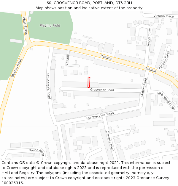 60, GROSVENOR ROAD, PORTLAND, DT5 2BH: Location map and indicative extent of plot