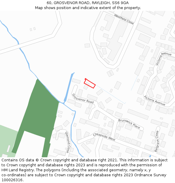 60, GROSVENOR ROAD, RAYLEIGH, SS6 9GA: Location map and indicative extent of plot