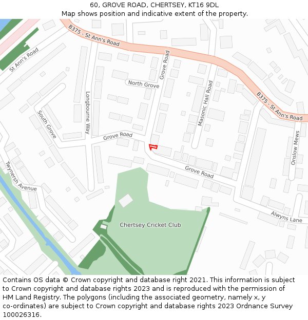 60, GROVE ROAD, CHERTSEY, KT16 9DL: Location map and indicative extent of plot