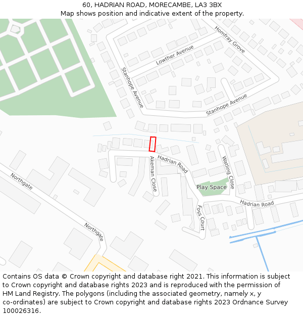 60, HADRIAN ROAD, MORECAMBE, LA3 3BX: Location map and indicative extent of plot