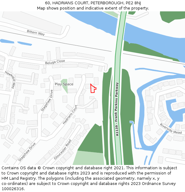 60, HADRIANS COURT, PETERBOROUGH, PE2 8NJ: Location map and indicative extent of plot