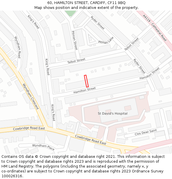60, HAMILTON STREET, CARDIFF, CF11 9BQ: Location map and indicative extent of plot