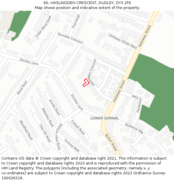 60, HASLINGDEN CRESCENT, DUDLEY, DY3 2FE: Location map and indicative extent of plot