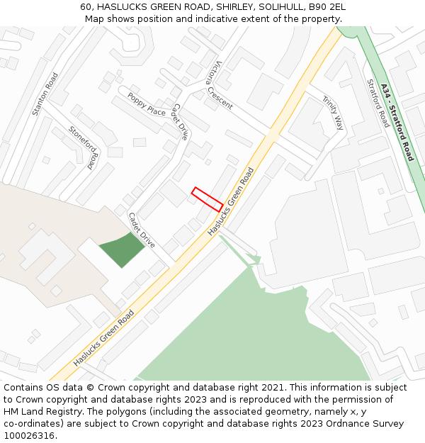 60, HASLUCKS GREEN ROAD, SHIRLEY, SOLIHULL, B90 2EL: Location map and indicative extent of plot