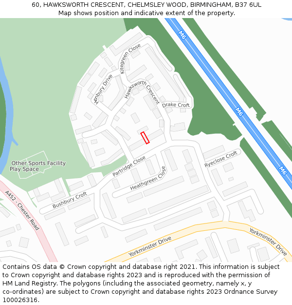 60, HAWKSWORTH CRESCENT, CHELMSLEY WOOD, BIRMINGHAM, B37 6UL: Location map and indicative extent of plot