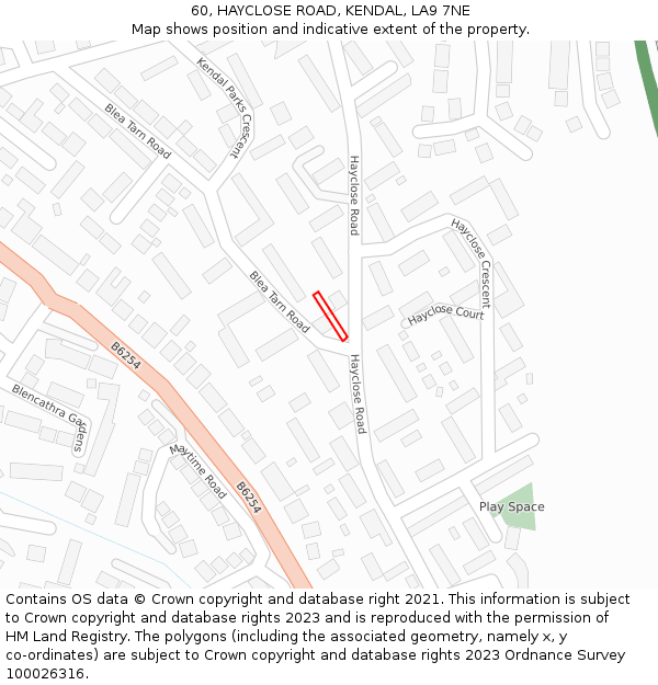 60, HAYCLOSE ROAD, KENDAL, LA9 7NE: Location map and indicative extent of plot