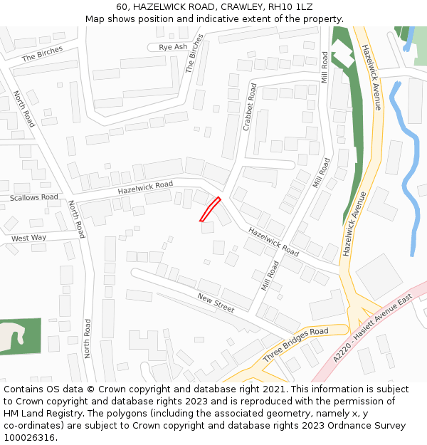 60, HAZELWICK ROAD, CRAWLEY, RH10 1LZ: Location map and indicative extent of plot