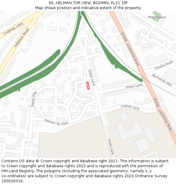 60, HELMAN TOR VIEW, BODMIN, PL31 1RF: Location map and indicative extent of plot
