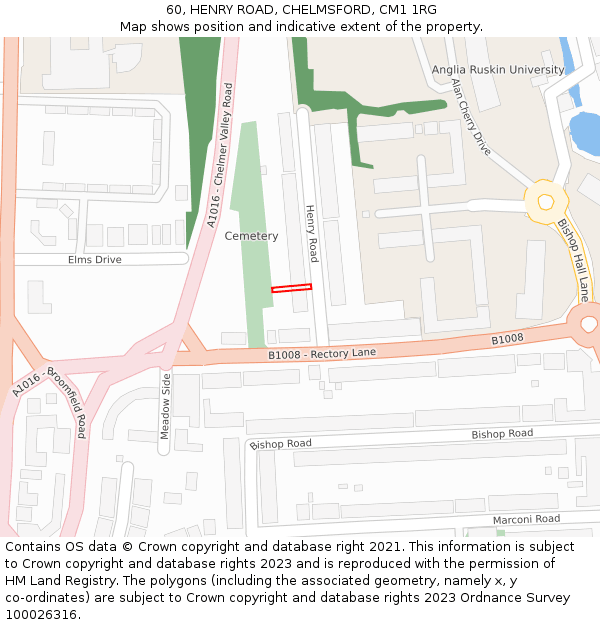 60, HENRY ROAD, CHELMSFORD, CM1 1RG: Location map and indicative extent of plot