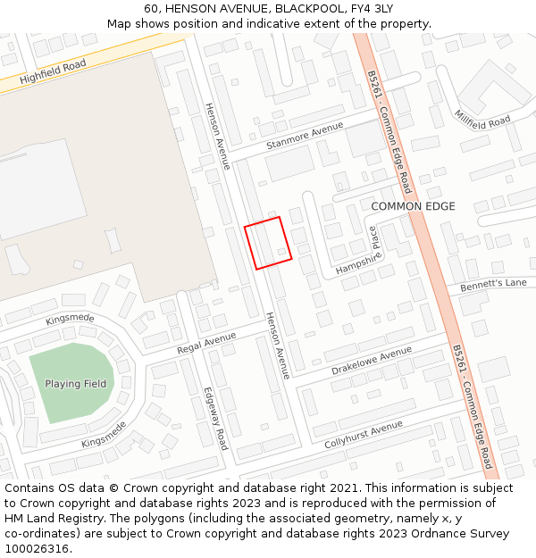 60, HENSON AVENUE, BLACKPOOL, FY4 3LY: Location map and indicative extent of plot