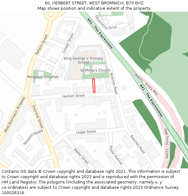 60, HERBERT STREET, WEST BROMWICH, B70 6HZ: Location map and indicative extent of plot