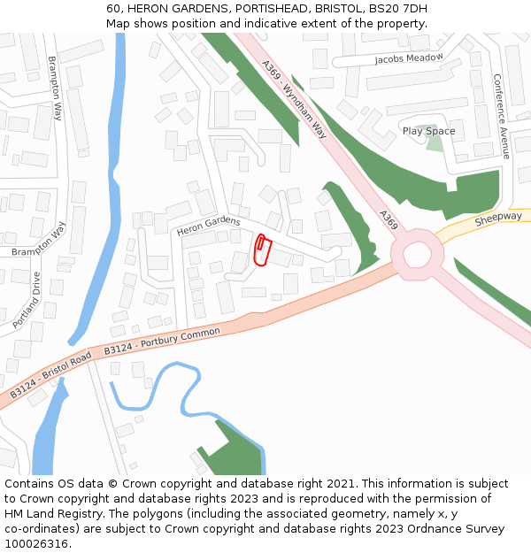 60, HERON GARDENS, PORTISHEAD, BRISTOL, BS20 7DH: Location map and indicative extent of plot
