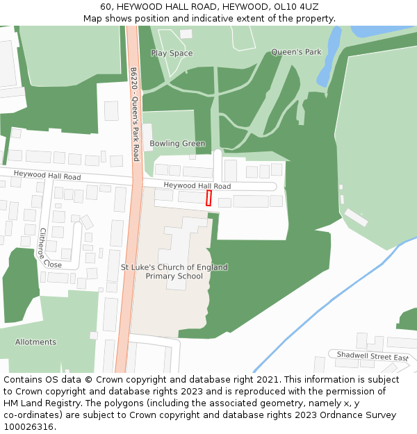 60, HEYWOOD HALL ROAD, HEYWOOD, OL10 4UZ: Location map and indicative extent of plot