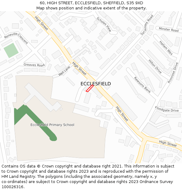 60, HIGH STREET, ECCLESFIELD, SHEFFIELD, S35 9XD: Location map and indicative extent of plot