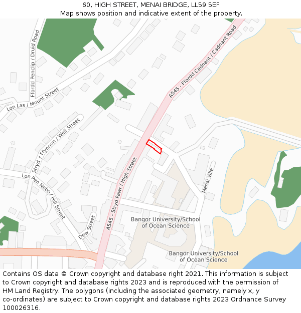 60, HIGH STREET, MENAI BRIDGE, LL59 5EF: Location map and indicative extent of plot