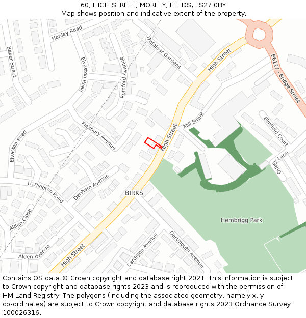 60, HIGH STREET, MORLEY, LEEDS, LS27 0BY: Location map and indicative extent of plot