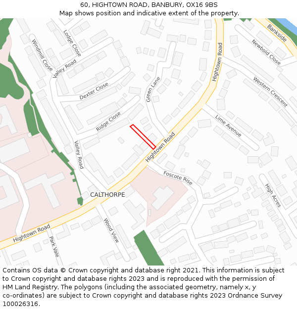 60, HIGHTOWN ROAD, BANBURY, OX16 9BS: Location map and indicative extent of plot
