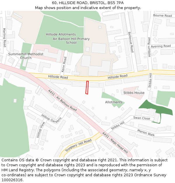 60, HILLSIDE ROAD, BRISTOL, BS5 7PA: Location map and indicative extent of plot