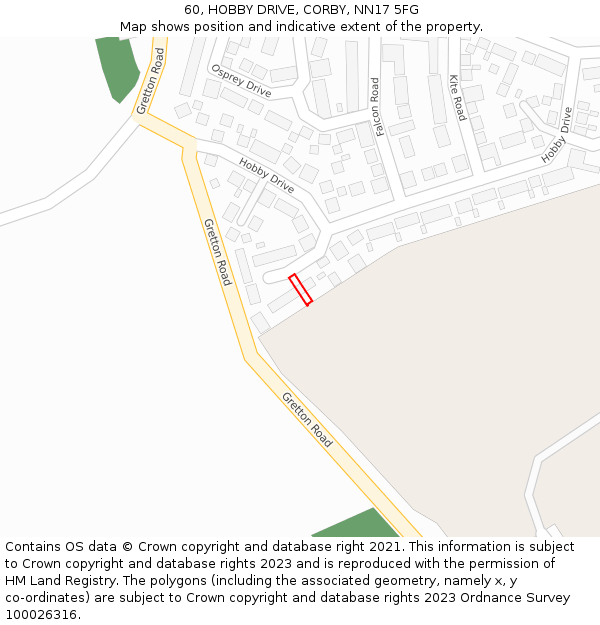 60, HOBBY DRIVE, CORBY, NN17 5FG: Location map and indicative extent of plot