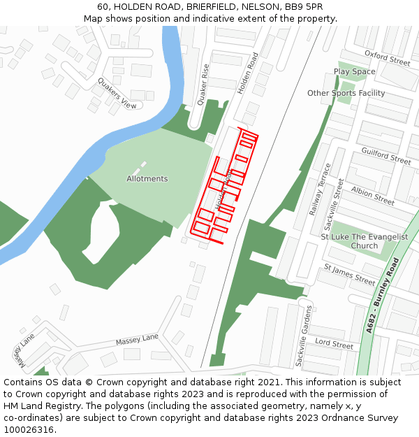 60, HOLDEN ROAD, BRIERFIELD, NELSON, BB9 5PR: Location map and indicative extent of plot