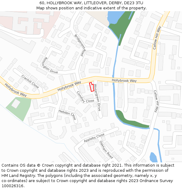60, HOLLYBROOK WAY, LITTLEOVER, DERBY, DE23 3TU: Location map and indicative extent of plot