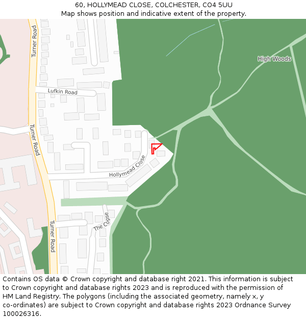 60, HOLLYMEAD CLOSE, COLCHESTER, CO4 5UU: Location map and indicative extent of plot