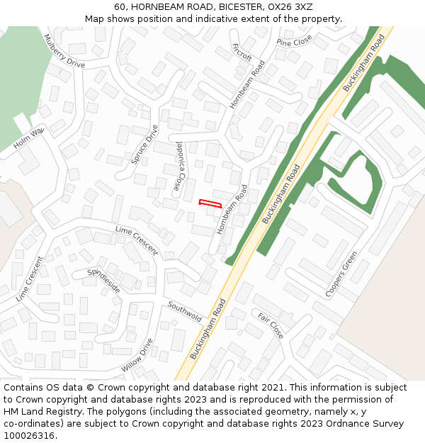 60, HORNBEAM ROAD, BICESTER, OX26 3XZ: Location map and indicative extent of plot