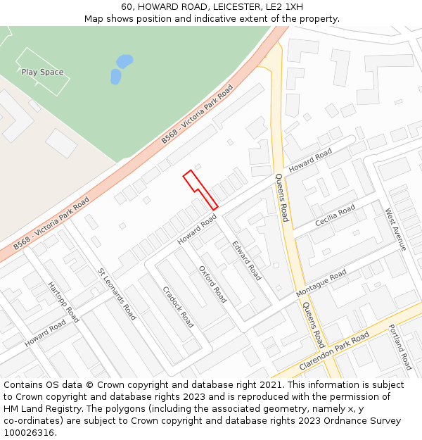60, HOWARD ROAD, LEICESTER, LE2 1XH: Location map and indicative extent of plot