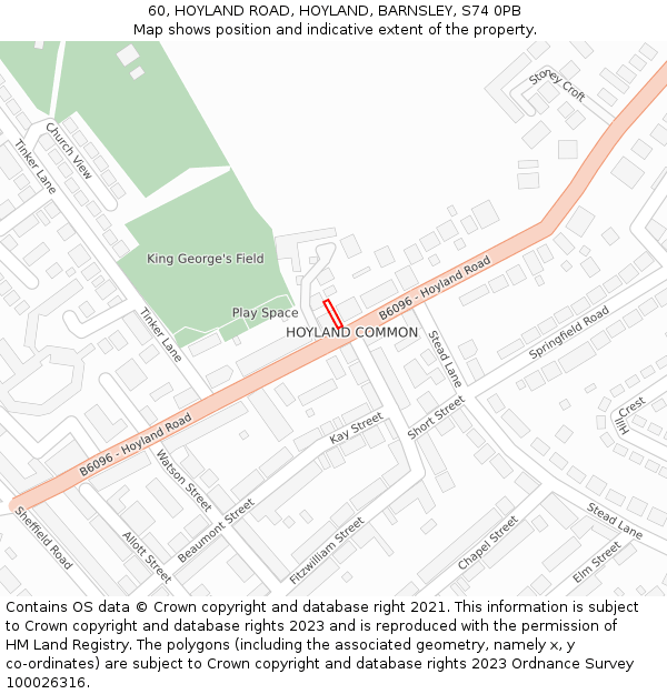 60, HOYLAND ROAD, HOYLAND, BARNSLEY, S74 0PB: Location map and indicative extent of plot