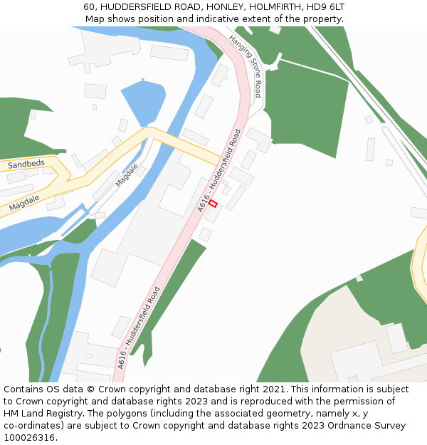 60, HUDDERSFIELD ROAD, HONLEY, HOLMFIRTH, HD9 6LT: Location map and indicative extent of plot