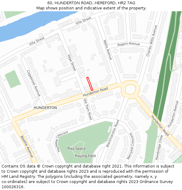 60, HUNDERTON ROAD, HEREFORD, HR2 7AG: Location map and indicative extent of plot