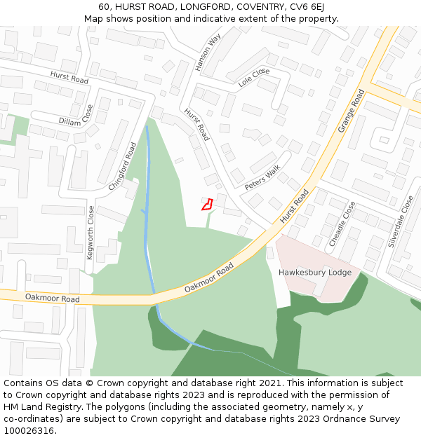 60, HURST ROAD, LONGFORD, COVENTRY, CV6 6EJ: Location map and indicative extent of plot