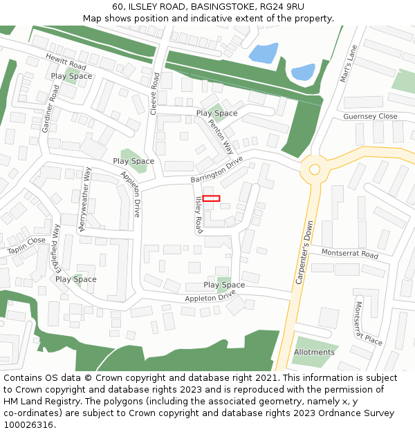 60, ILSLEY ROAD, BASINGSTOKE, RG24 9RU: Location map and indicative extent of plot