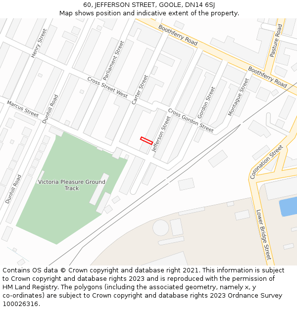 60, JEFFERSON STREET, GOOLE, DN14 6SJ: Location map and indicative extent of plot