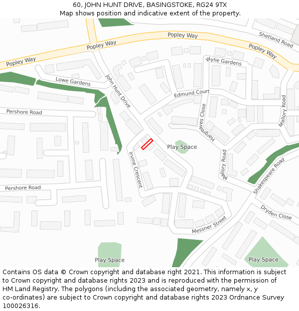 60, JOHN HUNT DRIVE, BASINGSTOKE, RG24 9TX: Location map and indicative extent of plot