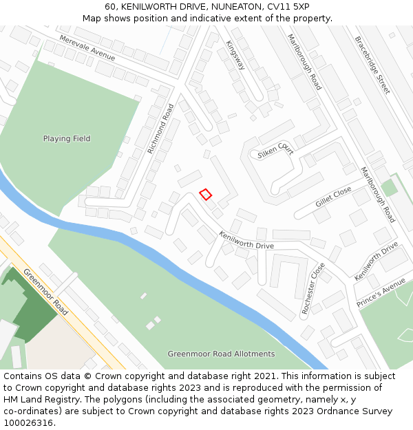 60, KENILWORTH DRIVE, NUNEATON, CV11 5XP: Location map and indicative extent of plot