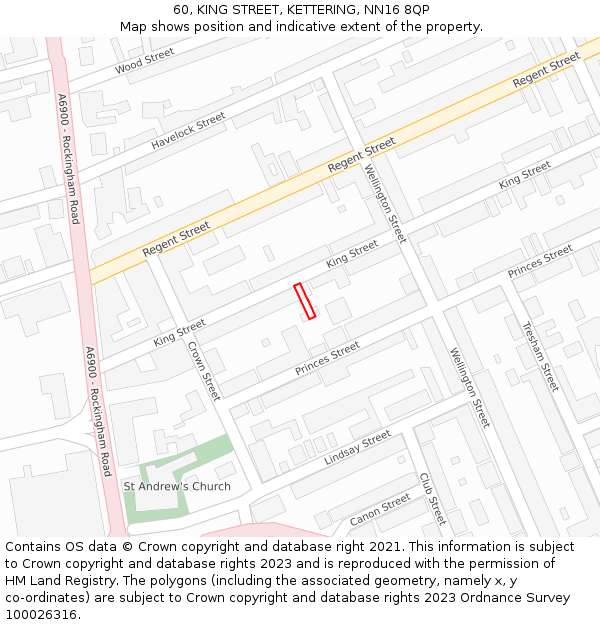 60, KING STREET, KETTERING, NN16 8QP: Location map and indicative extent of plot