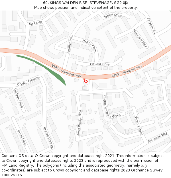 60, KINGS WALDEN RISE, STEVENAGE, SG2 0JX: Location map and indicative extent of plot