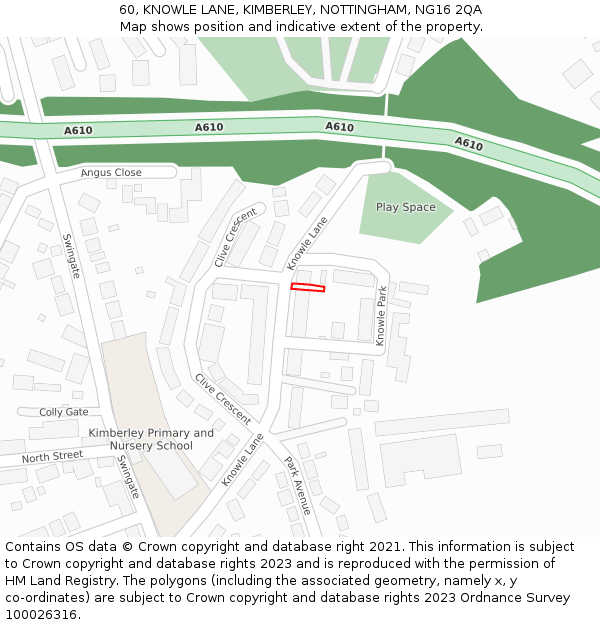 60, KNOWLE LANE, KIMBERLEY, NOTTINGHAM, NG16 2QA: Location map and indicative extent of plot