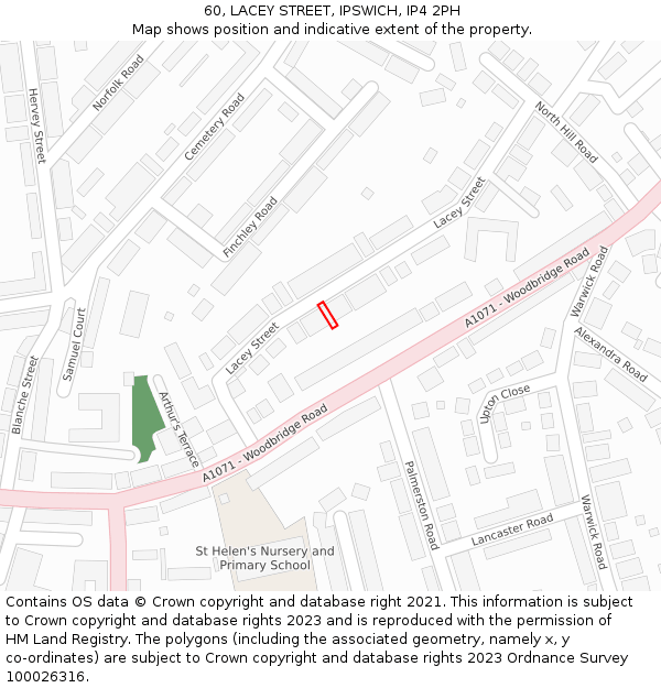 60, LACEY STREET, IPSWICH, IP4 2PH: Location map and indicative extent of plot